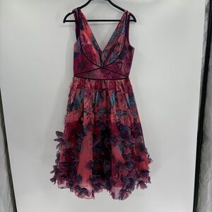 Marchesa Notte pleated Gala Event Formal Preppy 3d floral organza dress Size 2